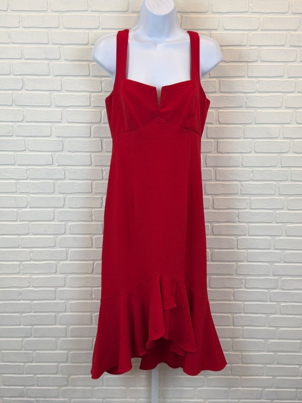 Neiman Marcus Sweetheart Flounce Midi Dress Red Size 6